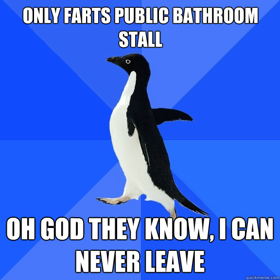 Only farts public bathroom stall  Oh God they know, I can never leave   Socially Awkward Penguin
