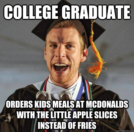 COLLEGE GRADUATE ORDERS KIDS MEALS AT MCDONALDS WITH THE LITTLE APPLE SLICES INSTEAD OF FRIES  