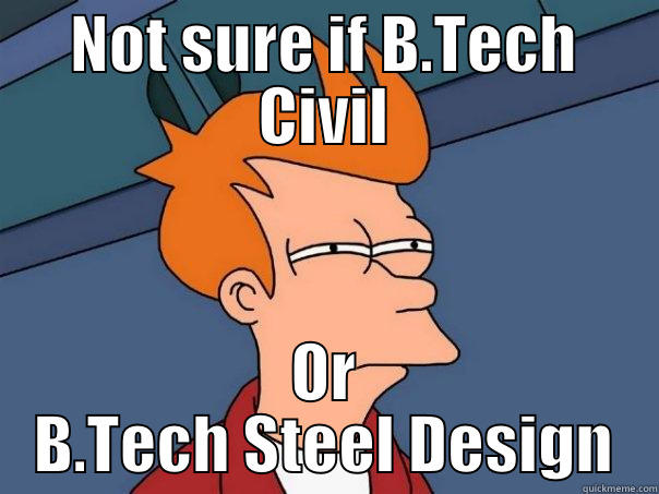 NOT SURE IF B.TECH CIVIL OR B.TECH STEEL DESIGN Futurama Fry