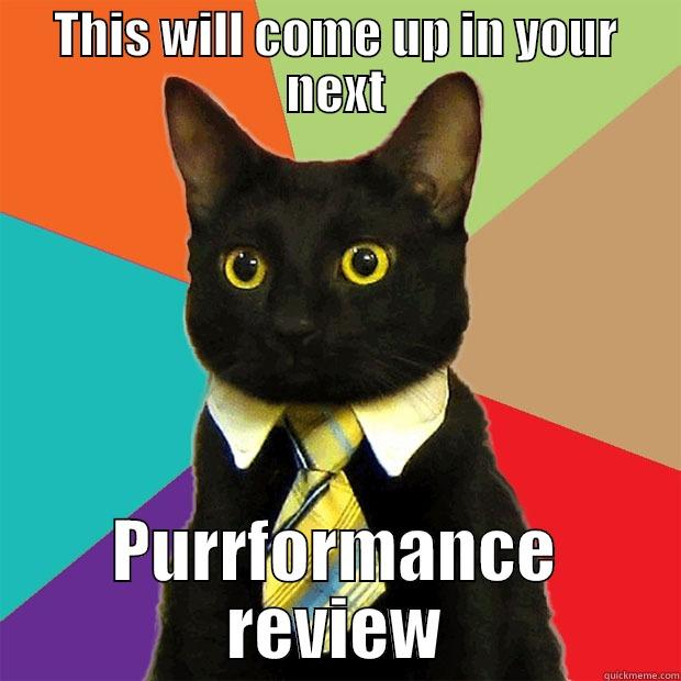 THIS WILL COME UP IN YOUR NEXT PURRFORMANCE REVIEW Business Cat