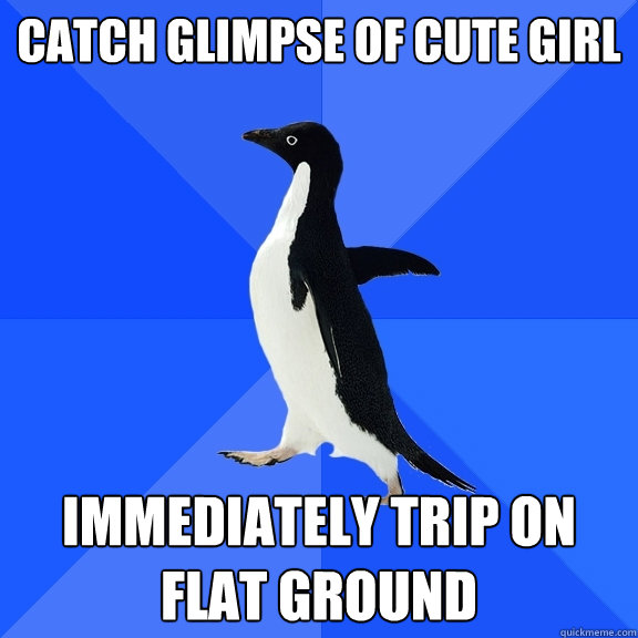 Catch glimpse of cute girl Immediately trip on flat ground  Socially Awkward Penguin