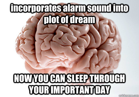 incorporates alarm sound into plot of dream NOW YOU CAN SLEEP THROUGH YOUR IMPORTANT DAY  Scumbag Brain