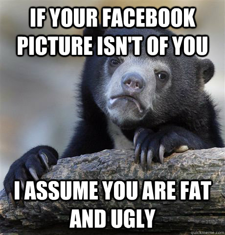 If your facebook picture isn't of you  I assume you are fat and ugly  Confession Bear