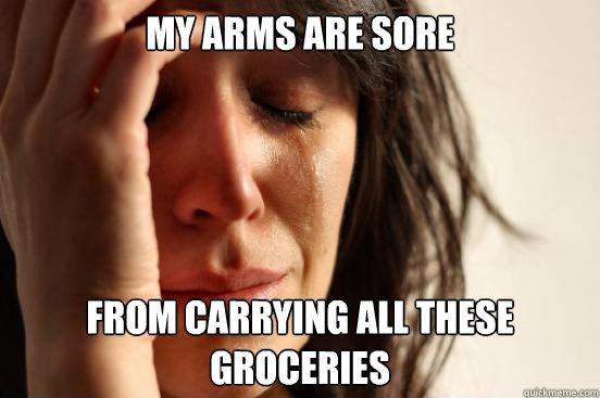 My arms are sore from carrying all these groceries  First World Problems
