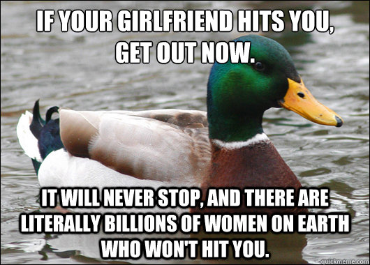 If your girlfriend hits you, 
get out now. It will never stop, and there are literally billions of women on Earth who won't hit you.   Actual Advice Mallard