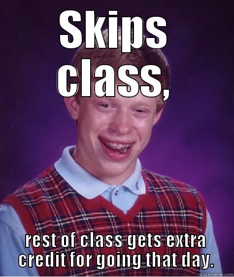 skipping school - SKIPS CLASS, REST OF CLASS GETS EXTRA CREDIT FOR GOING THAT DAY. Bad Luck Brian
