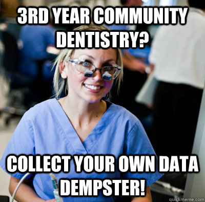 3rd year Community Dentistry? Collect your own data Dempster! - 3rd year Community Dentistry? Collect your own data Dempster!  overworked dental student
