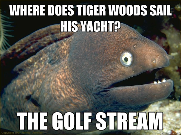 Where does tiger woods sail his yacht? the golf Stream - Where does tiger woods sail his yacht? the golf Stream  Bad Joke Eel