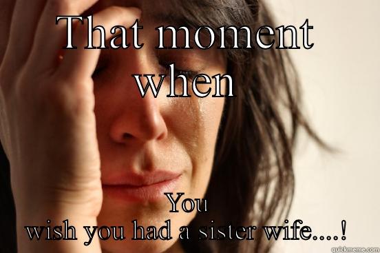 THAT MOMENT WHEN YOU WISH YOU HAD A SISTER WIFE....! First World Problems