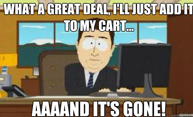 What a great deal, I'll just add it to my cart... AAAAND IT'S GONE!  aaaand its gone