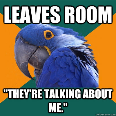 Leaves room 