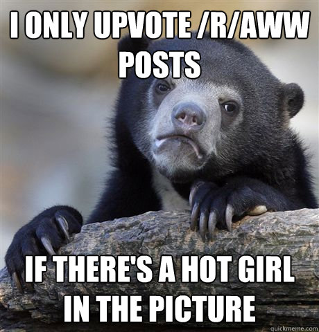 I only upvote /r/aww posts If there's a hot girl in the picture  Confession Bear