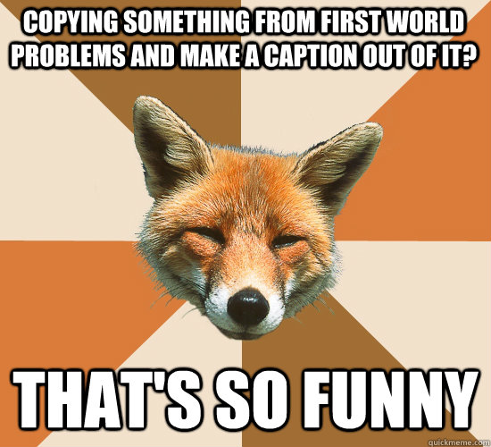 Copying something from first world problems and make a caption out of it? That's so funny  Condescending Fox