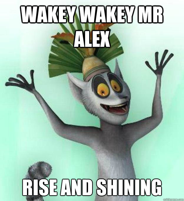 wakey wakey mr alex rise and shining - wakey wakey mr alex rise and shining  King Julian