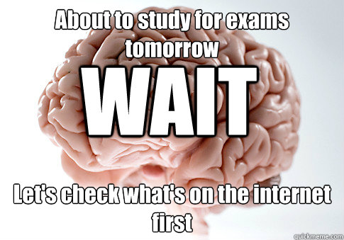About to study for exams tomorrow Let's check what's on the internet first WAIT  Scumbag Brain
