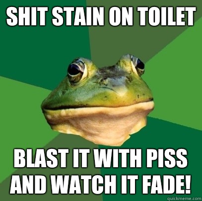 shit stain on toilet blast it with piss and watch it fade!  Foul Bachelor Frog