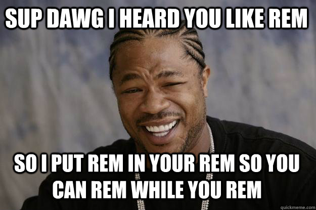 SUP DAWG I HEARD YOU LIKE REM SO I PUT REM IN YOUR REM SO YOU CAN REM WHILE YOU REM  Xzibit meme