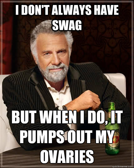 I don't always have swag but when I do, it pumps out my ovaries  The Most Interesting Man In The World