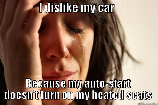                  I DISLIKE MY CAR                    BECAUSE MY AUTO-START DOESN'T TURN ON MY HEATED SEATS First World Problems