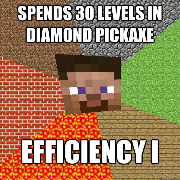 Spends 30 levels in diamond pickaxe Efficiency I  Minecraft