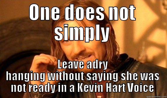one does not simply - ONE DOES NOT SIMPLY LEAVE ADRY HANGING WITHOUT SAYING SHE WAS NOT READY IN A KEVIN HART VOICE One Does Not Simply