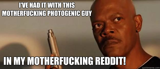 I've had it with this motherfucking photogenic guy
 in my motherfucking reddit!  Snakes on a Plane Sammy Jackson