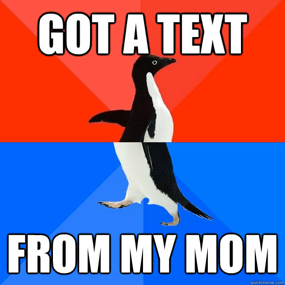got a text from my mom  Socially Awesome Awkward Penguin