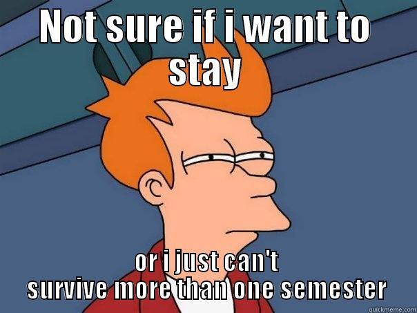 NOT SURE IF I WANT TO STAY OR I JUST CAN'T SURVIVE MORE THAN ONE SEMESTER Futurama Fry