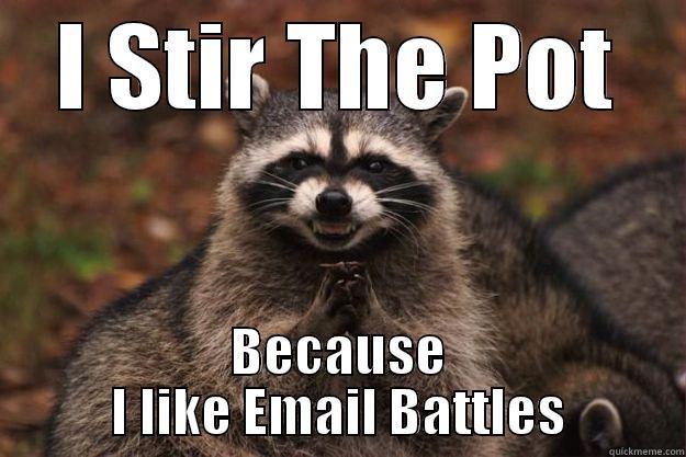 I STIR THE POT BECAUSE I LIKE EMAIL BATTLES Evil Plotting Raccoon