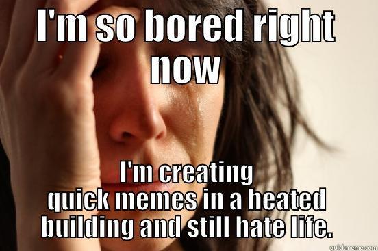 I'M SO BORED RIGHT NOW I'M CREATING QUICK MEMES IN A HEATED BUILDING AND STILL HATE LIFE. First World Problems