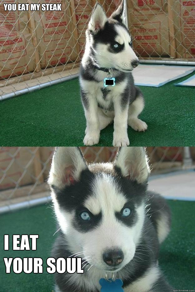 you eat my steak i eat 
your soul  Insanity puppy