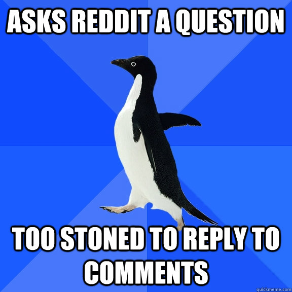 asks reddit a question too stoned to reply to comments  Socially Awkward Penguin