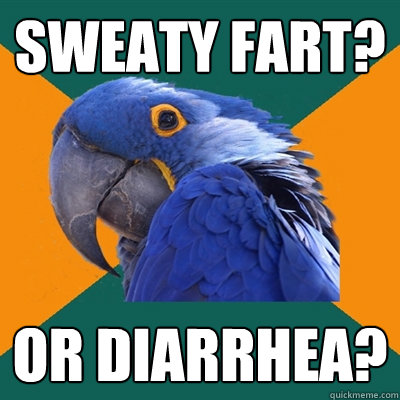 Sweaty fart? or diarrhea?  Paranoid Parrot