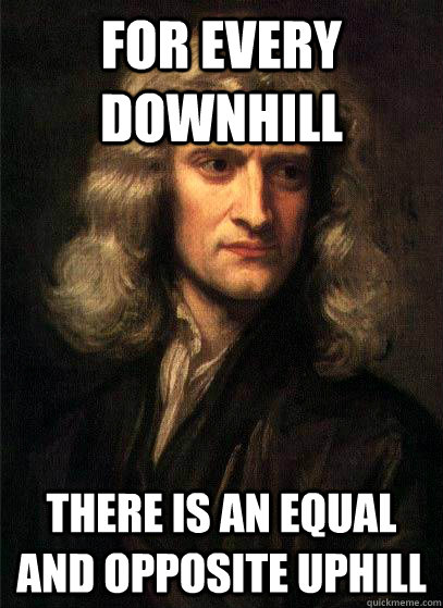 For every downhill there is an equal and opposite uphill  Sir Isaac Newton