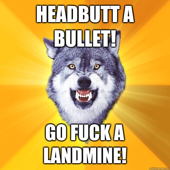 Headbutt a bullet! Go fuck a landmine!  Courage Wolf