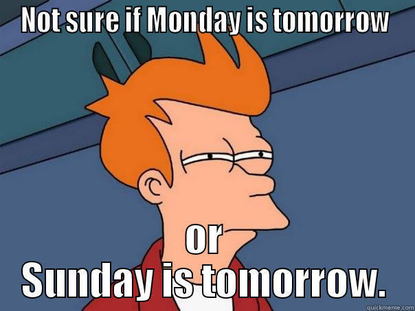 NOT SURE IF MONDAY IS TOMORROW OR SUNDAY IS TOMORROW. Futurama Fry
