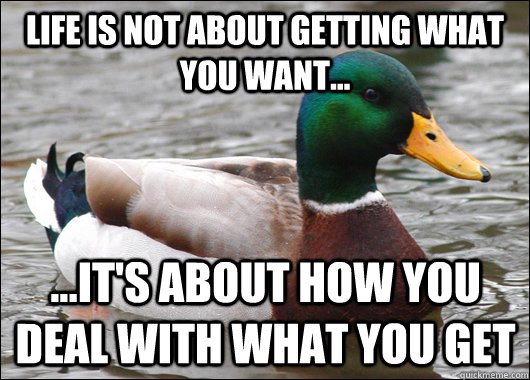 Life is not about getting what you want... ...it's about how you deal with what you get  Actual Advice Mallard