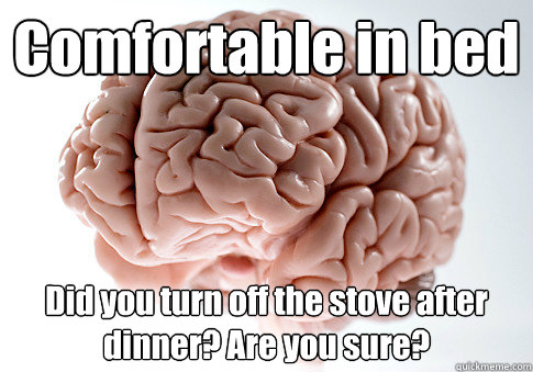 Comfortable in bed Did you turn off the stove after dinner? Are you sure?  - Comfortable in bed Did you turn off the stove after dinner? Are you sure?   Scumbag Brain