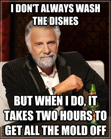 I don't always wash the dishes but when i do, it takes two hours to get all the mold off  The Most Interesting Man In The World