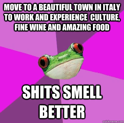 move to a beautiful town in italy to work and experience  culture, fine wine and amazing food shits smell better - move to a beautiful town in italy to work and experience  culture, fine wine and amazing food shits smell better  Foul Bachelorette Frog