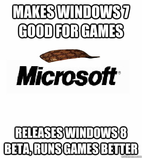 Makes windows 7 good for games Releases windows 8 beta, runs games better  