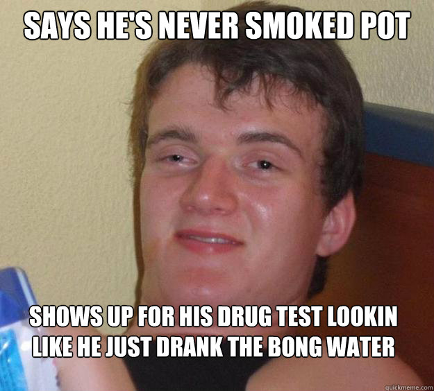 Says he's never smoked pot Shows up for his drug test lookin like he just drank the bong water  10 Guy