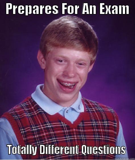   PREPARES FOR AN EXAM   TOTALLY DIFFERENT QUESTIONS Bad Luck Brian