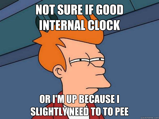 Not sure if good 
internal clock or i'm up because i 
slightly need to to pee  Futurama Fry