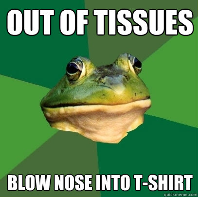 Out of Tissues Blow Nose Into T-Shirt  Foul Bachelor Frog