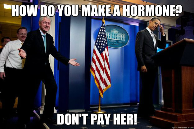 How do you make a hormone? Don't pay her!  Inappropriate Timing Bill Clinton