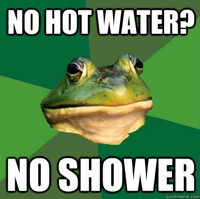 No hot water? No shower  Foul Bachelor Frog