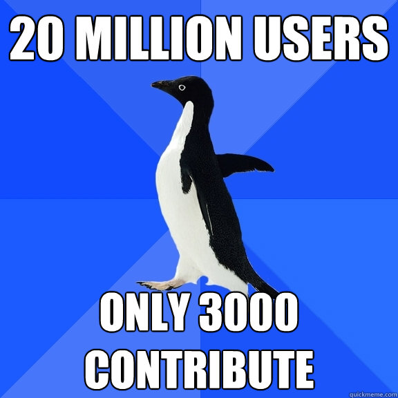 20 million users only 3000 contribute  Socially Awkward Penguin