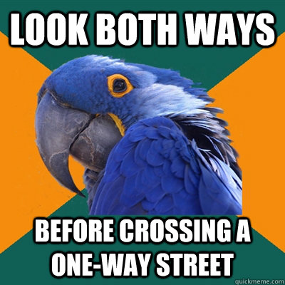 Look both ways before crossing a one-way street  Paranoid Parrot