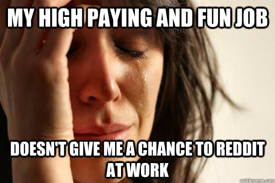 my high paying and fun job doesn't give me a chance to reddit at work  First World Problems